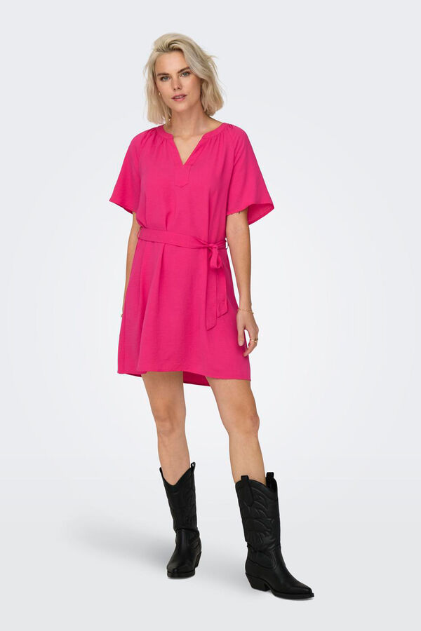 JDY Vestido curto cinto rosa