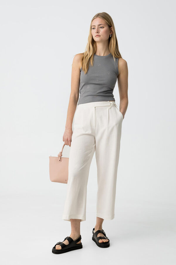 Tiffosi Pantal&oacute;n Culotte de lino de pierna ancha con lazo blanco