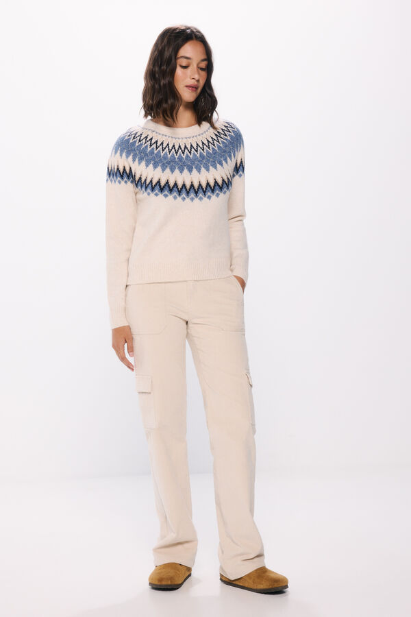 Springfield Su&eacute;ter com bordas em jacquard azul bege