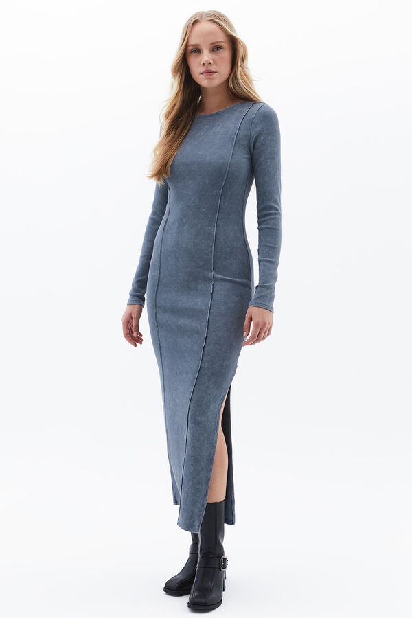 Oxxo Vestido comprido com abertura azul