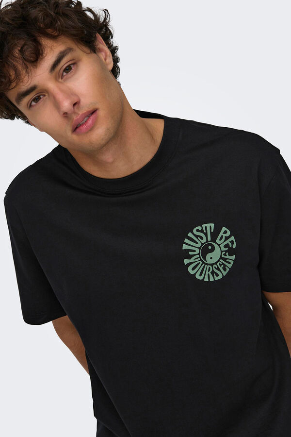 Only & Sons T-shirt algod&atilde;o org&acirc;nico preto