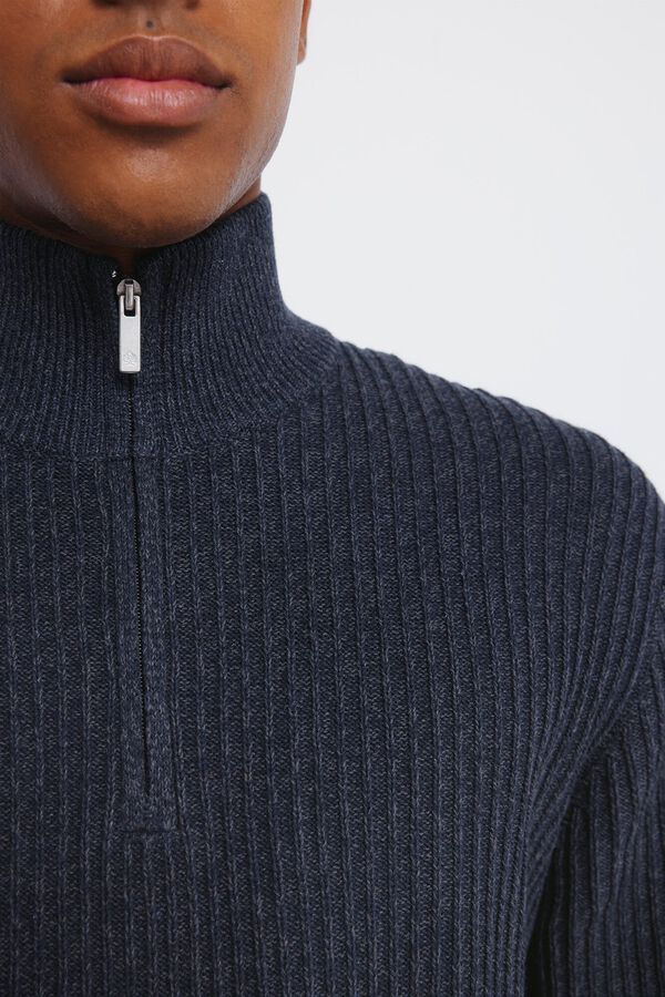Springfield Camisola canelado com fecho-&eacute;clair azul
