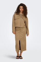 Only Falda midi de ante vegana marr&oacute;n