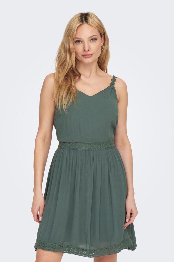 Only Vestido corto cuello pico verde