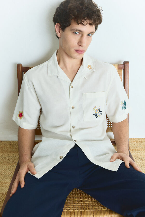 Springfield Camisa manga corta bordado flores blanco