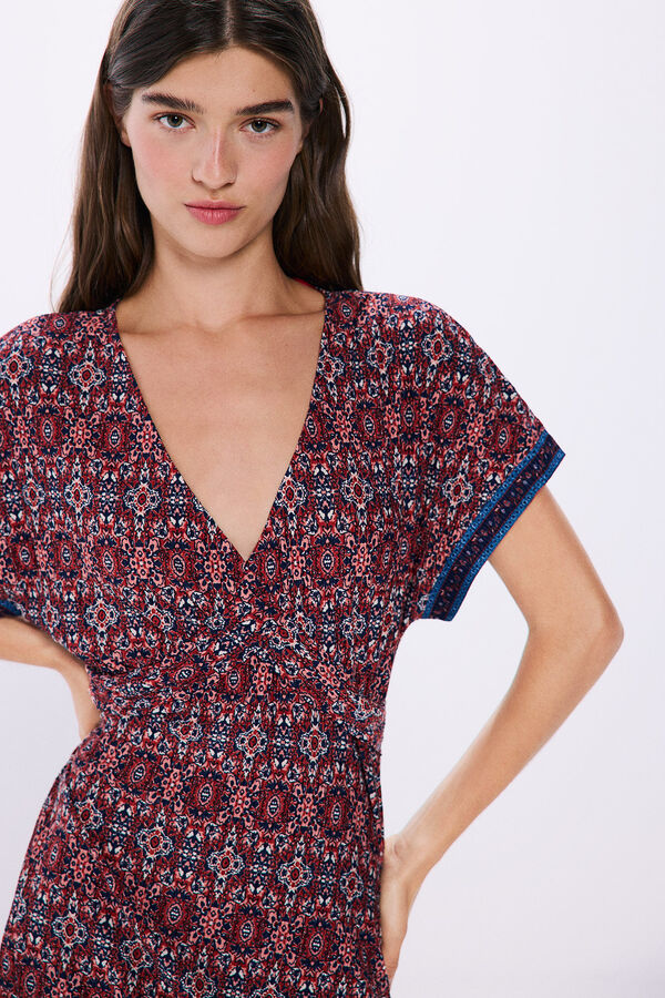 Springfield Vestido midi estampado com decote nó vermelho