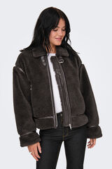 Only Chaqueta biker de pelo marr&oacute;n