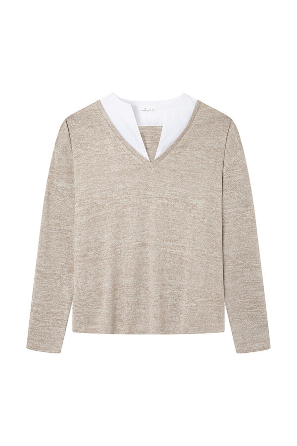 Springfield Camiseta combinada escote pico nude