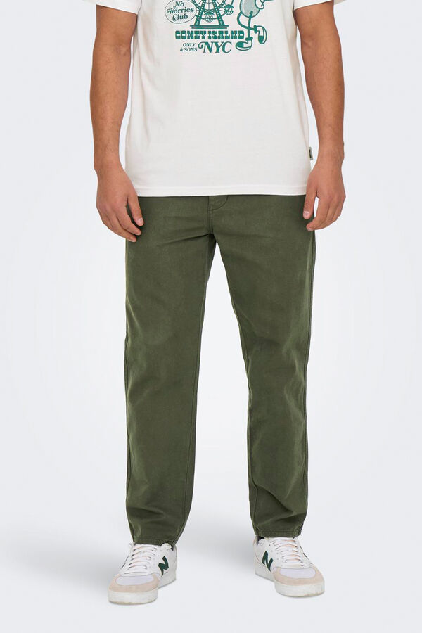 Only & Sons Calças de ajuste cônico masculino cru