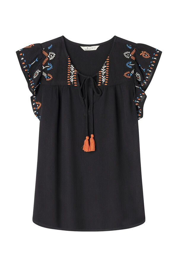 Springfield Blusa fluida bordados negro