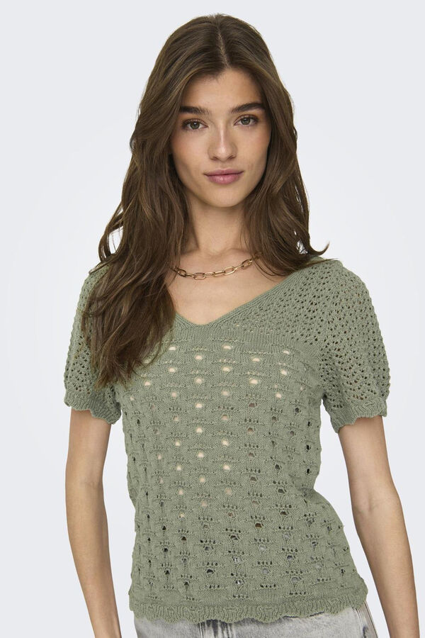 Only Top malha crochet  verde
