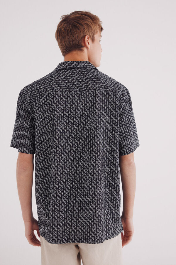 Springfield Camisa de boliche estampada de manga curta preto