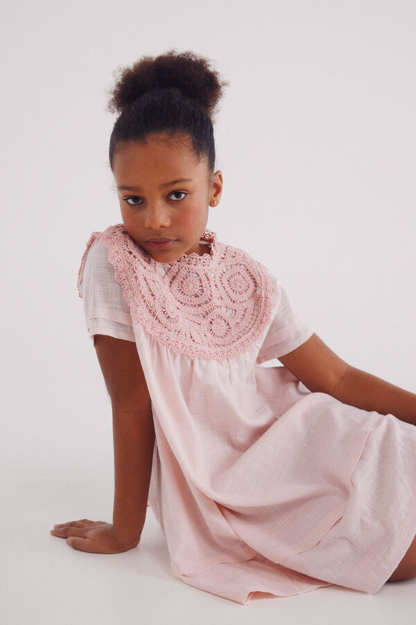 Springfield Kids Vestido de menina com gola em crochet rosa