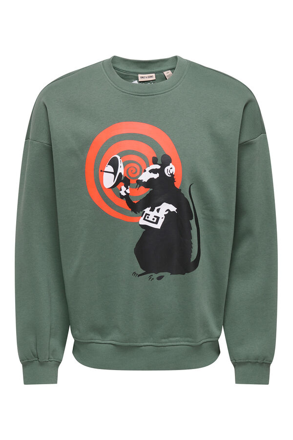 Only & Sons Sudadera cuello redondo Banksy verde