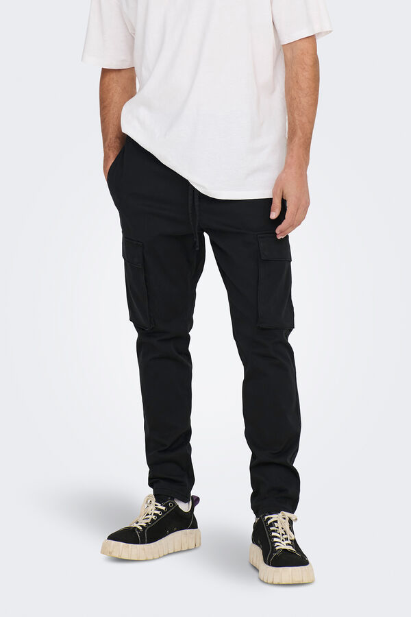 Only & Sons Pantal&oacute;n cargo de hombre. Tapered fit. negro