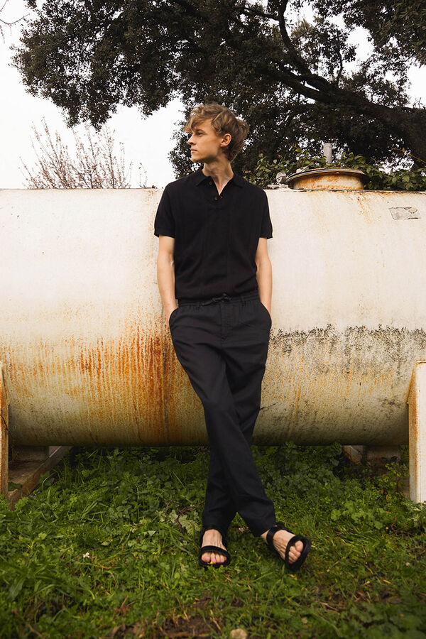 Springfield Pantal&oacute;n lino slim fit negro