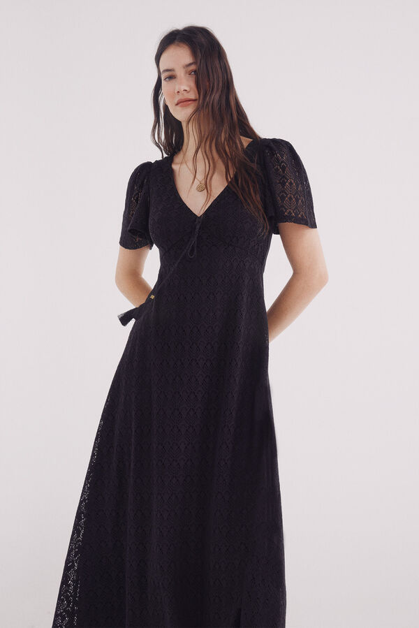 Springfield Vestido midi de crochet com manga capa preto