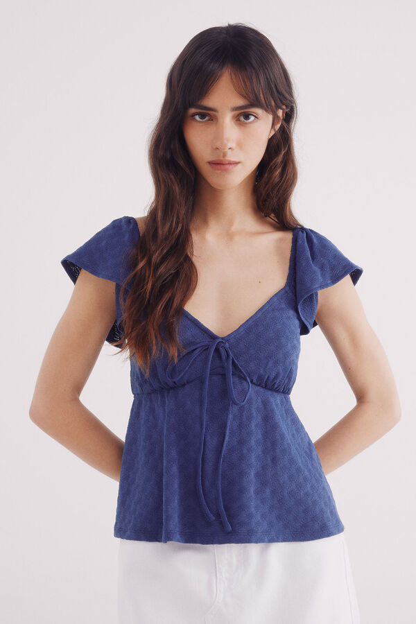 Springfield Top com decote em la&ccedil;o bordado su&iacute;&ccedil;o estampado