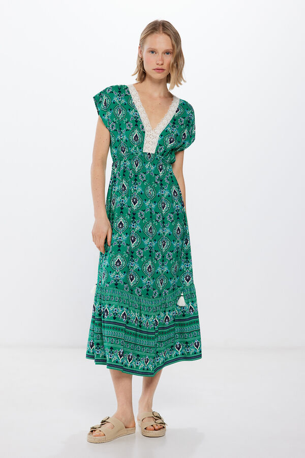 Springfield Vestido Midi Kaft&aacute;n Estampado bege