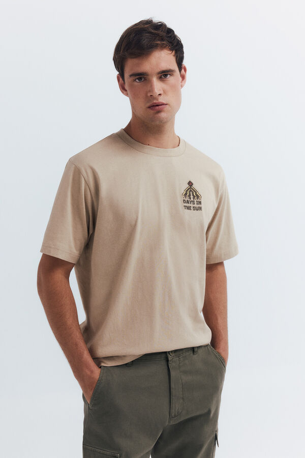 Springfield Camiseta geométrica bordado beige