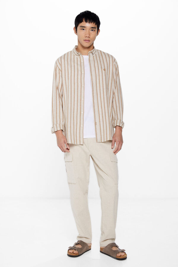 Springfield Camisa lino rayas nude