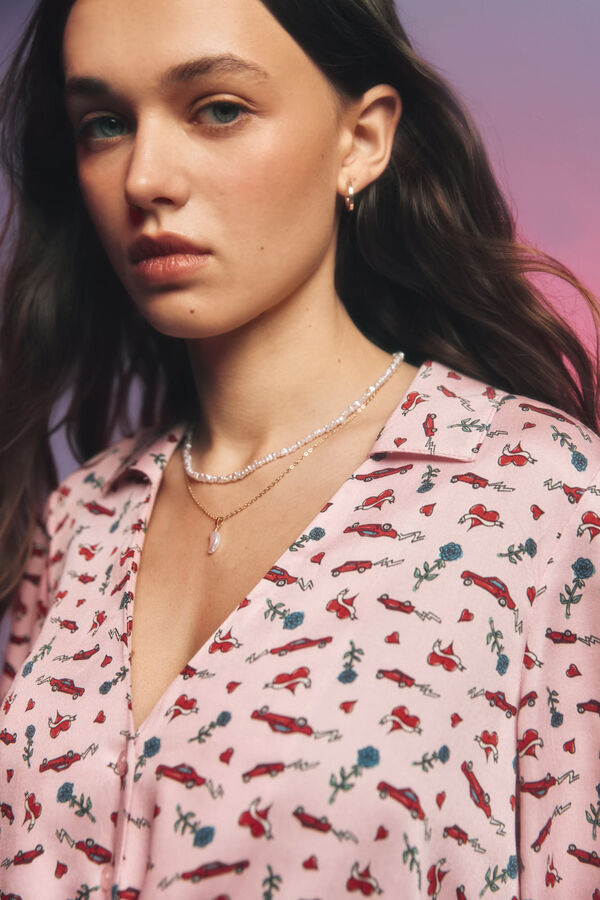 Springfield Blusa estampada nudo fucsia