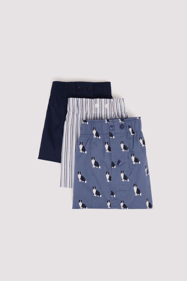 Springfield Pack 3 calzoncillos popel&iacute;n estampados azul