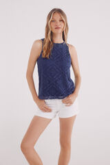 Springfield Top estructura rombos flores turquesa