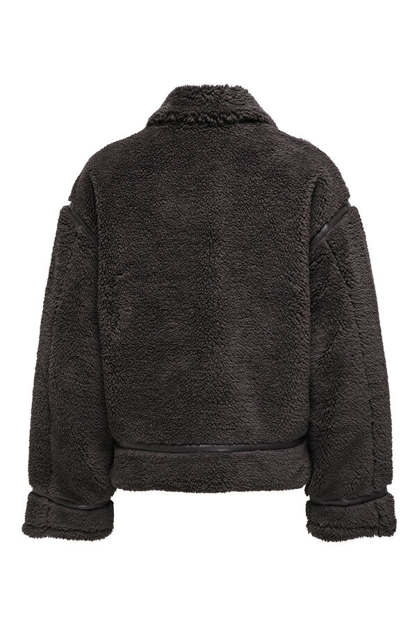 Only Chaqueta biker de pelo marr&oacute;n