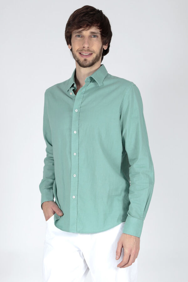 Brave Soul Camisa de lino de manga larga kaki