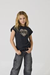 Only Girls Camiseta coraz&oacute;n ni&ntilde;a negro