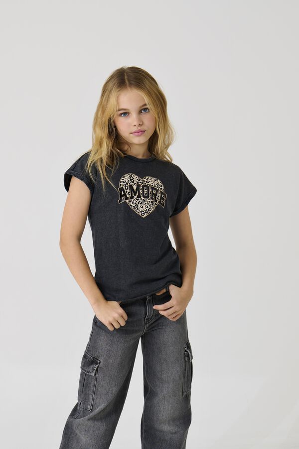 Only Girls Camiseta coraz&oacute;n ni&ntilde;a negro