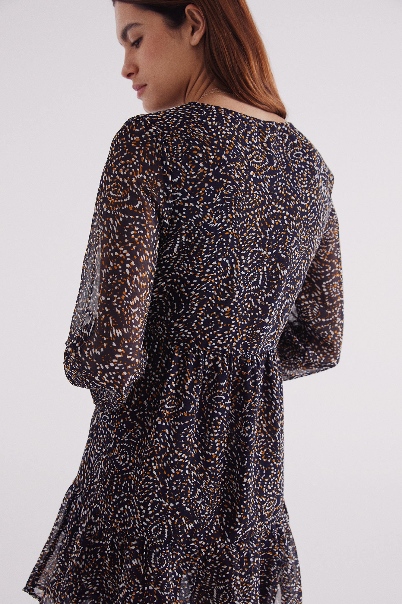 Springfield Vestido curto estampado emborrachado com decote