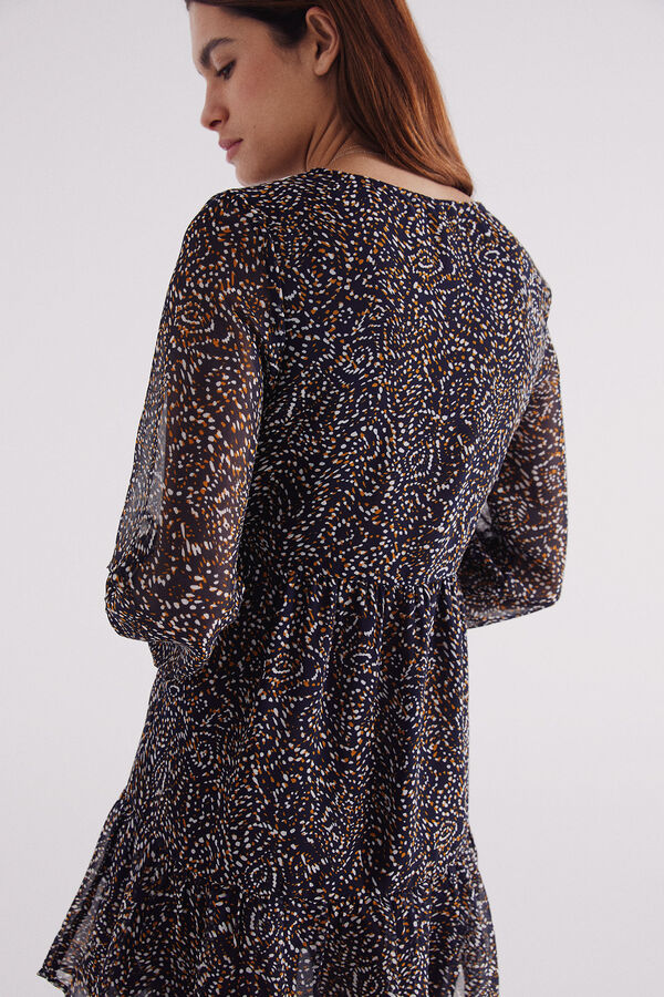 Springfield Vestido curto estampado emborrachado com decote azul