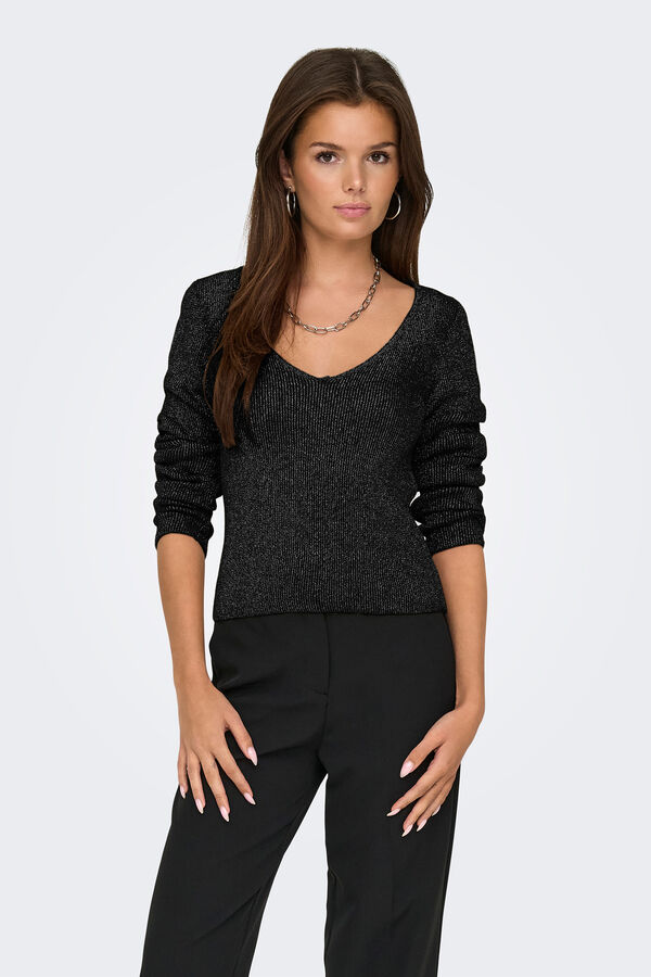 Only Jersey de punto con cuello en V negro
