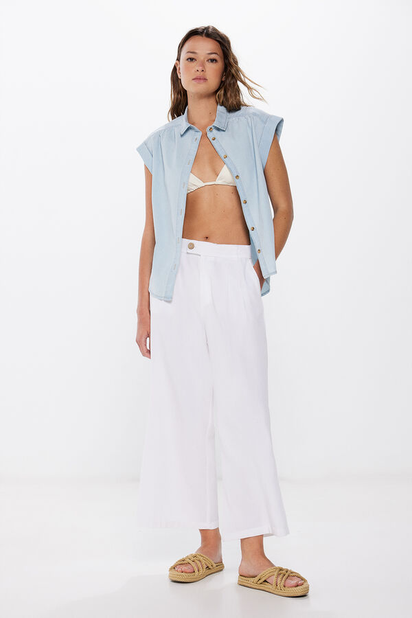 Springfield Blusa denim algod&atilde;o azul