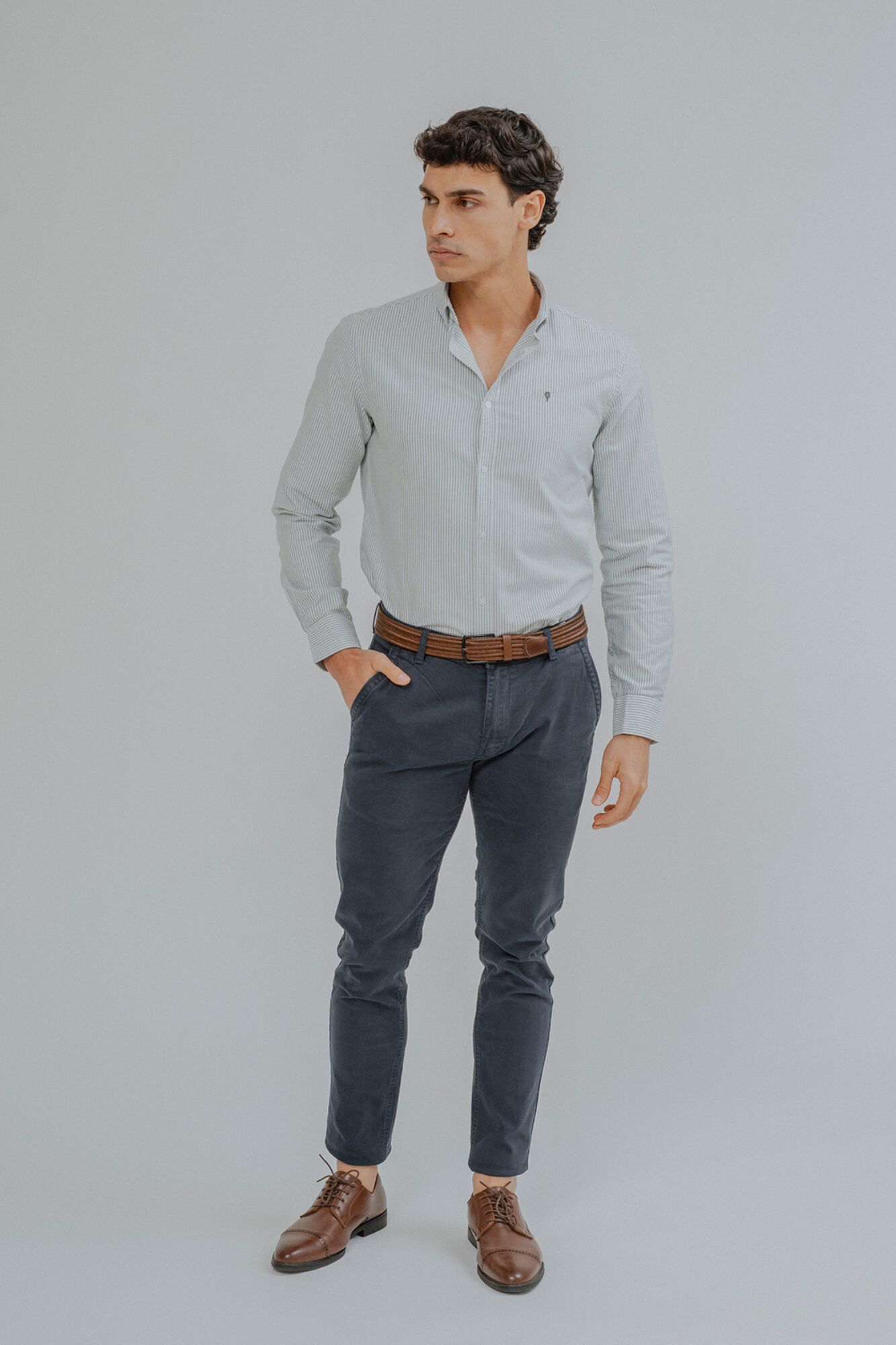 Celopman Camisa oxford de riscas finas