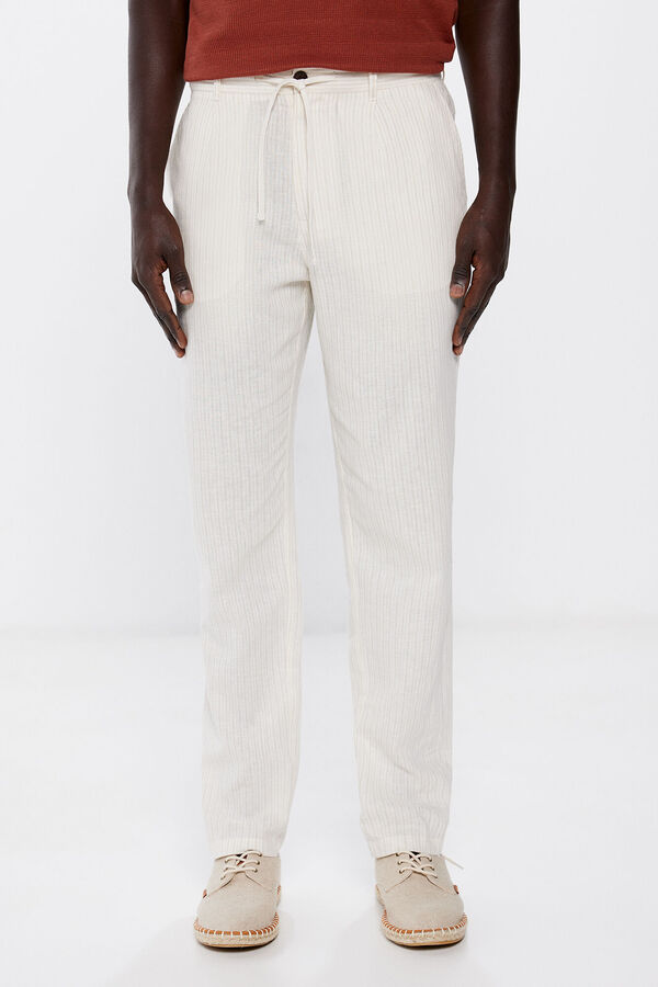 Springfield Pantalón slim lino rayas blanco