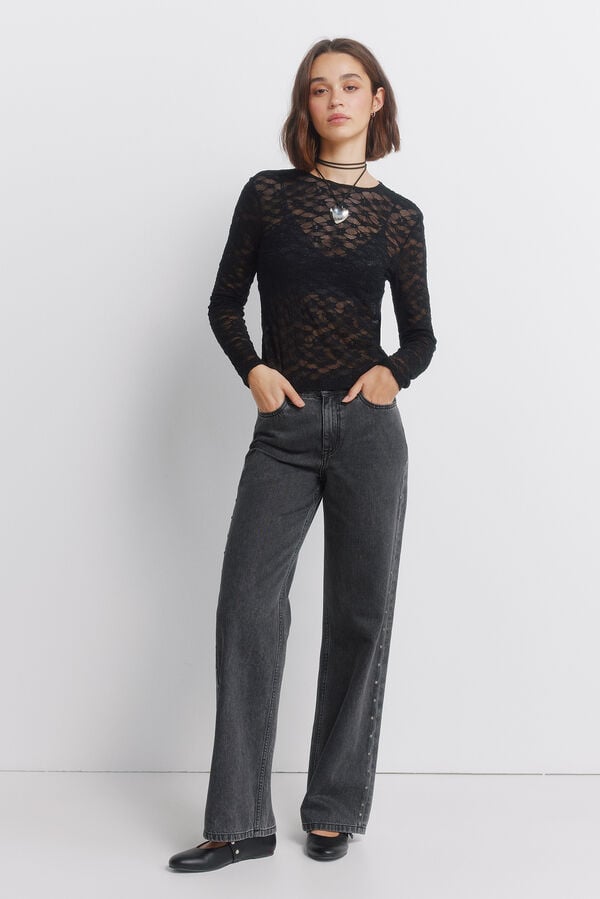 Springfield T-shirt flor de renda preto