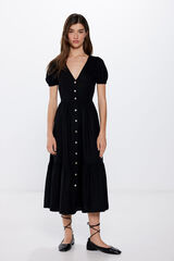 Springfield Vestido Midi Lino  negro