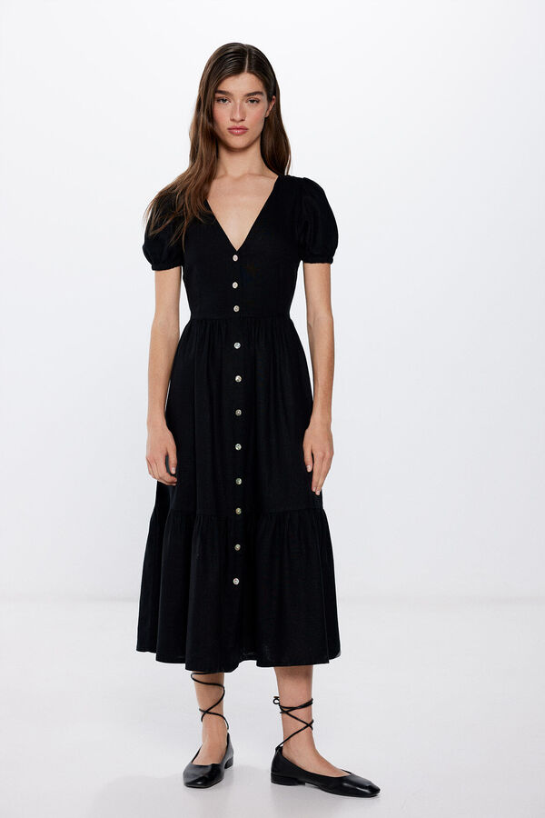 Springfield Vestido Midi Lino  negro