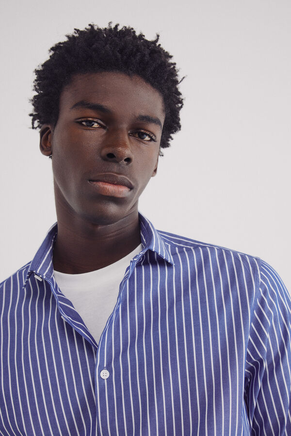 Springfield Camisa social popelina em riscas azul