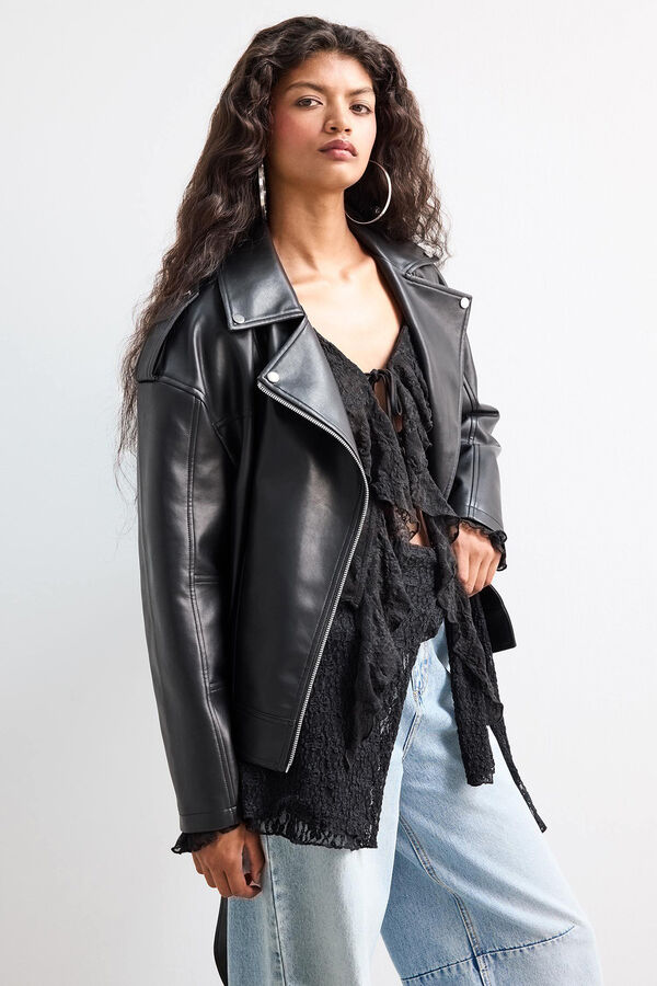 DeFacto Cazadora oversize efecto piel negro