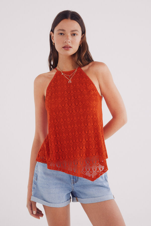 Springfield crochet de halter com decote vermelho