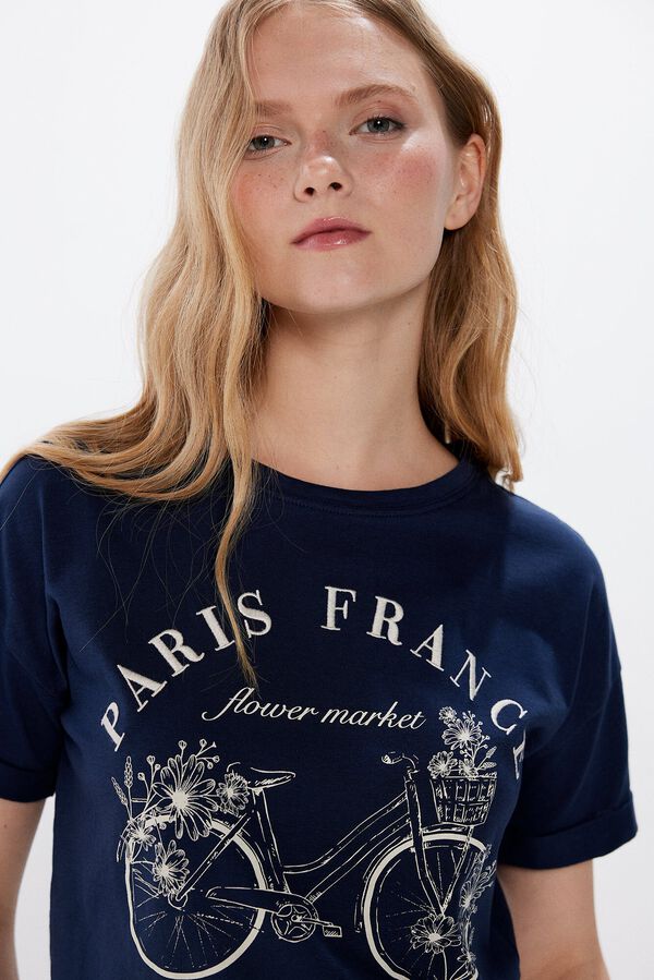 Springfield T-shirt Gráfica Manga Enrolada azul