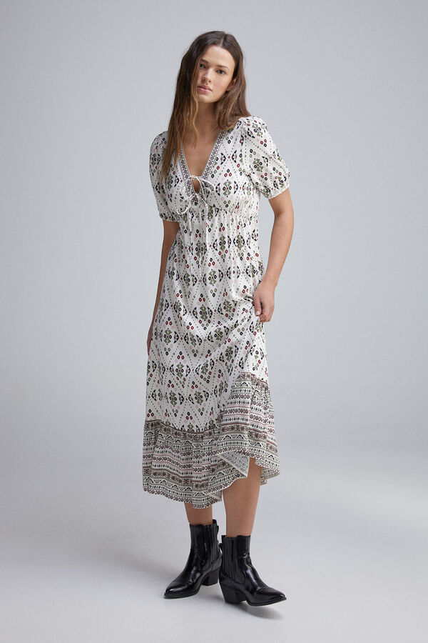 Springfield Vestido midi escote lazos marr&oacute;n