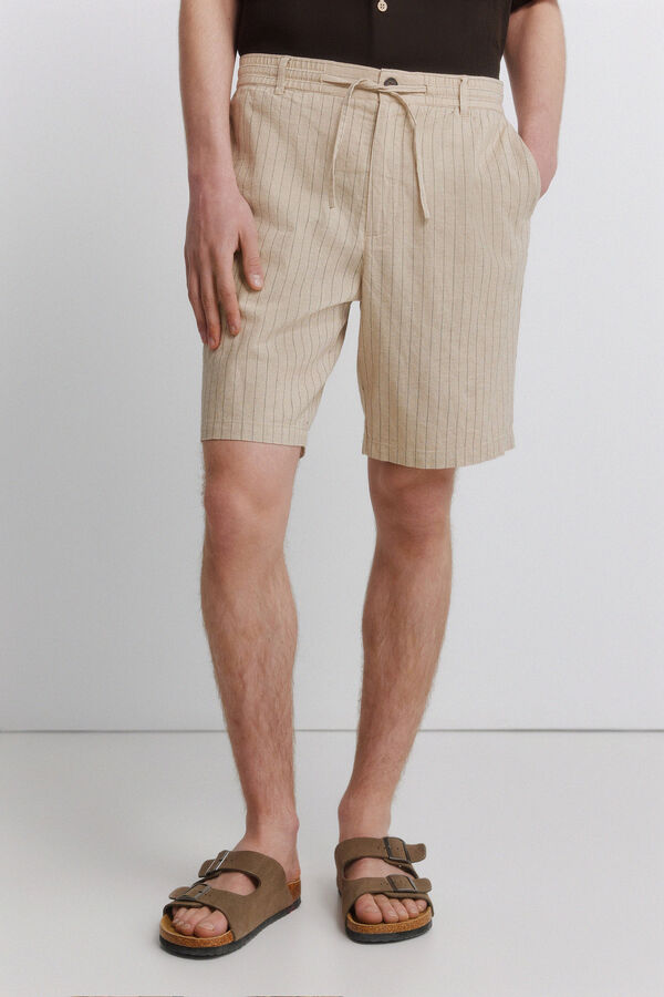 Springfield Bermuda lino rayas comfort slim fit beige