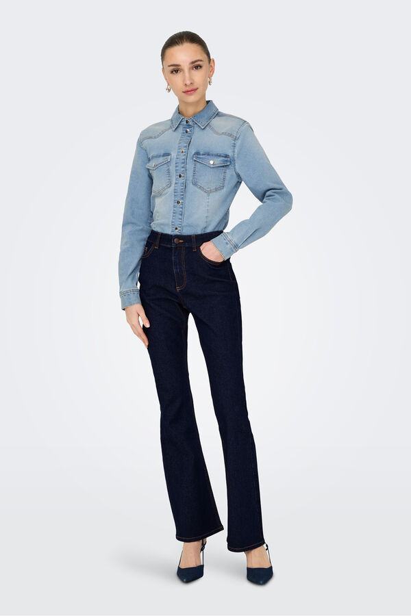 JDY Jeans campana tiro alto azul