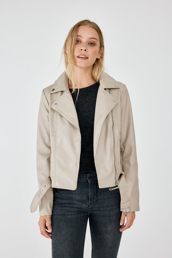 springfield Cazadora motera cintur&oacute;n beige