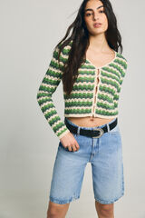 Only C&aacute;rdigan de crochet troquelado verde